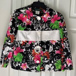 VTG Harve' Benard By Bernard Holtzman Women's Tropical Floral Blazer Sz 12 EUC
